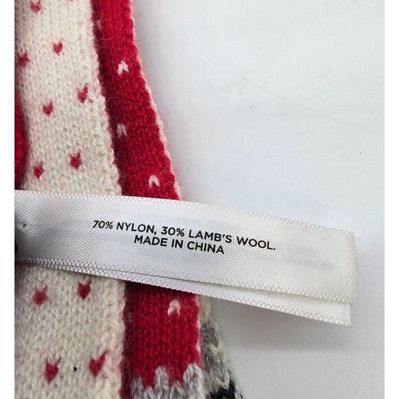 Talbots Womens Fair Isle Knit Scarf Red Ivory 70% Nylon 30% Lambs Wool Warm Soft - Picture 3 of 6